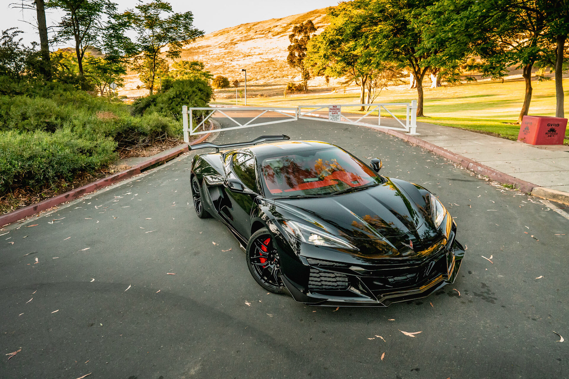 Corvette arriving at a private driveway